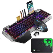 Wireless Gaming Keyboard and Mouse Mechanical Feel Rainbow Backlit picture
