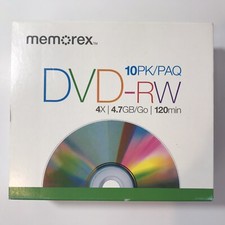 NEW Memorex DVD-RW 4X 4.7GB/Go 10 PACK Rewritable 120 Min Slim Jewel Cases picture