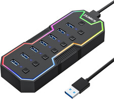 USB Hub 7 Port, RGB LED Strip USB Splitter for Laptop Gaming picture