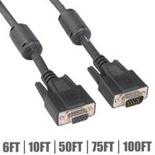 6-100FT 15pin SVGA VGA Male to Female Cable Extension Cord w/ Ferrite Cores LOT picture
