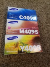 New 3PK Genuine Samsung Laser Toner Catridges CLT-C409S, CLT-M409S, CLT-Y409S picture