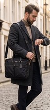 COACH Black Nylon 15 in Laptop Briefcase Shoulder Strap Zip-Around F51068 picture