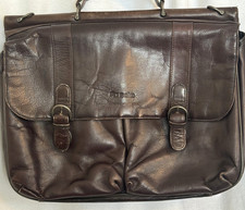 Brown Leather Laptop Briefcase By SOLO 16” x 13” No Shoulder Strap picture