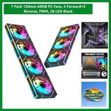 7 Pack 120mm ARGB PC Fans, 4 Forward+3 Reverse, PWM, 28 LED Black picture