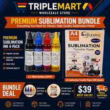 Sublimation Bundle CMYK Ink 4-Pack + A4 Transfer Paper 200 Sheets for Epson picture