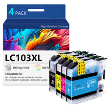 LC103XL Ink Cartridges, 4-Pack | High-yield BK/C/M/Y set fits MFC-J870DW printer picture
