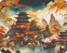 Japanese  Fine Art Painting Home Houses Boats water Mousepad Mouse Pad picture