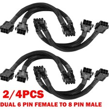 2/4X Dual 6 Pin Female to 8 Pin Male GPU Adapter Cable Braided Sleeved 20cm HOT picture