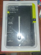Kindle Fire Fitted Folio Case iessentials Mizco Black Leather Stylus Rotate NIB picture