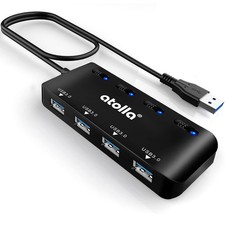 USB Hub, 4-Port USB 3.0 Hub Splitter with 2 ft Extended Cable, Ultra Slim Dat... picture
