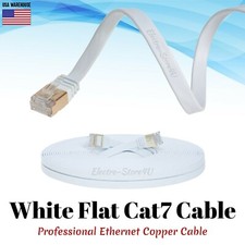 Flat Cat7 Ethernet Patch White Cable 6 10 20 25 30 50 75 100 FT U/FTP LAN Lot picture