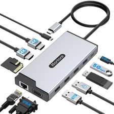 12-IN-1 USB C Hub Triple Monitor Laptop Docking Station 4K HDMI Dual 100W PD picture