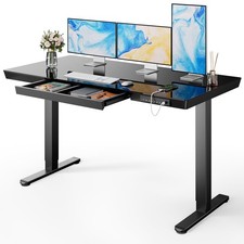 Electric Standing Desk 55 x 28 Inch Adjustable Glass Black Marsail Drawer Ports picture