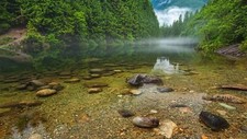 Landscape river water nature stones trees mist mountains Custom Gaming Mat Desk picture
