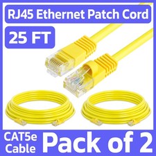 2 Pack Yellow Cat5e Ethernet Patch Cable 25ft RJ45 Network Cord Internet Wire picture