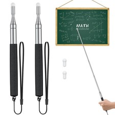 Uniclife 2 Pack Retractable Teacher Pointer Stick 2 Pcs, Black(up to 39.3