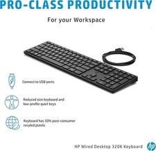 HP Smart 320K Slim Wired Keyboard Black 108 Keys USB-A HSA-C001K L96909-001 picture