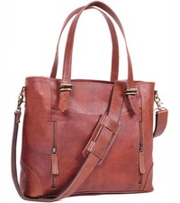 17-inch Large Leather Tote Bag for Women Genuine Brown Leather Laptop Bag wit... picture