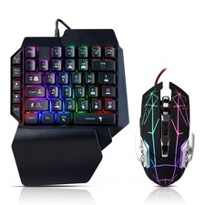 Wired One Handed Gaming Keyboard Mouse Combo Rainbow LED 39 Key Ergonomic Black picture