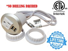 Table Desktop Power Grommet Outlet 1 US Plugs  2 USB Ports Charger - NO DRILLING picture