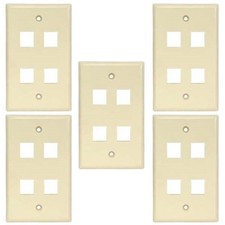 5x Ivory 4 Port/Hole RJ45/RJ11 Keystone Jack Insert Wall Plate Faceplate 1-Gang picture