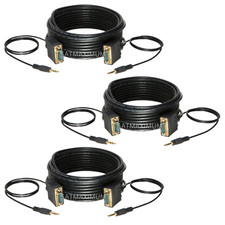 3 pcs 50FT SVGA Super VGA 3.5mm Aux Cable Audio Video Male to Male Monitor picture