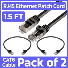 2 Pack 1.5FT Cat6 Ethernet Patch Cord Black RJ45 LAN Network Cable Internet Cord picture