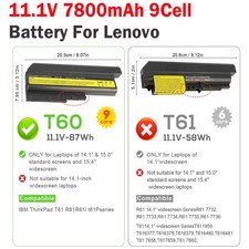 7800mAh Battery For IBM Lenovo Thinkpad T60 T61 T61p R61 R500 R61i R61e T500 New picture