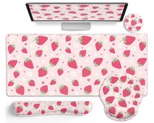 Strawberry Mouse Pad Large Desk Mat Set Pink Ergonomic Keyboard Wrist Rest picture