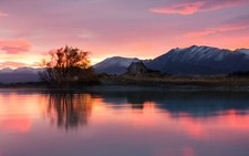 Landscape building church mountains trees water sky Custom Gaming Mat Desk picture