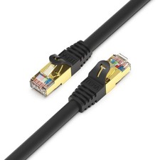 Premium CAT7 Double Shielded 10 Gigabit 600MHz Ethernet Patch Cable Black 50FT picture