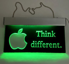 Think different Vintage Apple Computer Logo Store Display Sign GREEN Light Works picture