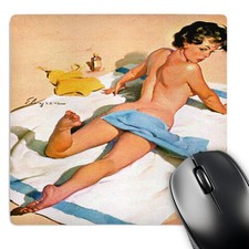 3dRose, Print of Elvgren Pinup Oops At Beach With Puppy, Mouse Pad picture