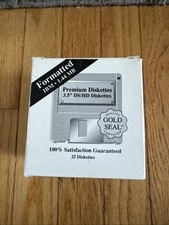 25 Premium Diskettes NEW 3.5” DS/HD Gold Seal Certified Formattted IBM picture