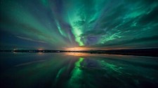 Landscape nature sky stars aurorae reflection lake night Custom Gaming Mat Desk picture