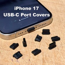 iPhone 17 Pro Max USB-C Dust Plug Covers, Black Silicone Charging Port Caps picture