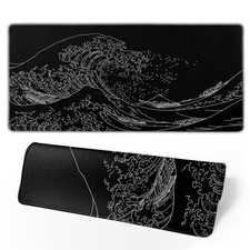 Japanese Sea Wave Large Mouse Pad, Anime Black Gaming, Extended Kanagawa Mat picture