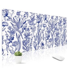Leather Desk Mat for Keyboard, Extra Large Pad, Blue Flower picture