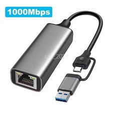 USB A/C to Ethernet Adapter Gigabit Wired Network LAN Connectivity RJ45 2 IN 1 picture