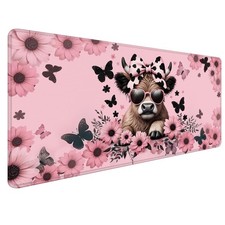 Funny Pink Floral Highland Cow Pad 31.5x15.7inch, Cute Heifer Cow Print Pads ... picture
