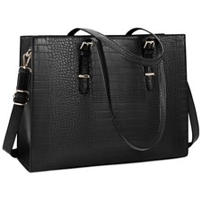 Black Crocodile Pattern Laptop Briefcase - Water-Resistant & Stylish 15.6 Inch picture