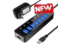 Hub USB 3.0 con alimentación, 7 puertos, carga inteligente y control individual. picture