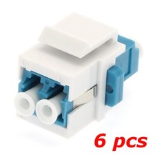6 PACK - LC/UPC Single-Mode Duplex Fiber Optic Coupler Keystone Jack White Blue picture