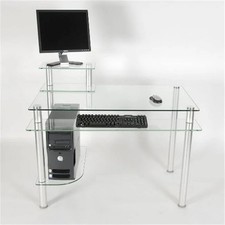 RTA Home and Office CT-009 Clear Glass and Aluminum Computer Desk picture