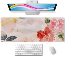 Wasica Watercolor Floral Extended Gaming Desk Mat, 31.5x11.8in picture
