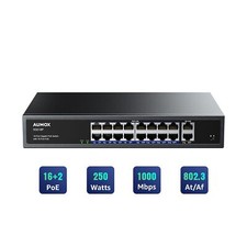 Aumox 18-Port Ethernet Gigabit PoE Switch, 16-Port PoE with 2 Uplink Gigabit ... picture