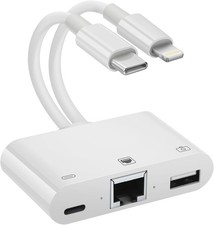 2 in 1 Lightning and Type C to RJ45 Ethernet + C, White  picture