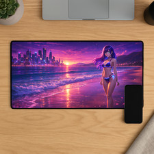 Neon Waifu Bikini Desk Mat 16x32 Cyberpunk Gaming Mouse Pad XL picture