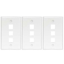 3x White 3Port/Hole RJ45 Keystone Jack Insert Wall Plate Smooth Faceplate 1-Gang picture