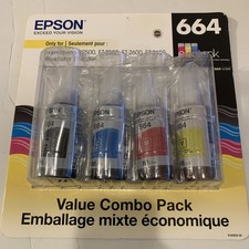 Sealed Epson 664 Combo Pack Black Cyan Magenta Yellow Ink Bottles Exp 03/2022 Zp picture